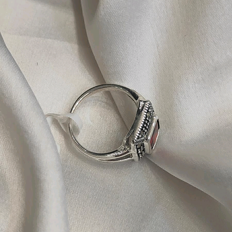 Square Garnet Marcasite Ring